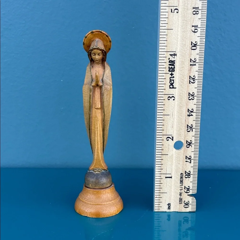 Vintage Hand Carved Wood Virgin Mary Statue